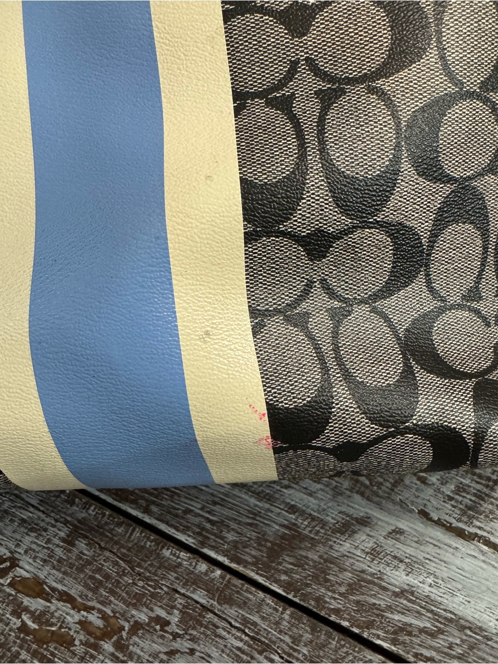 Coach Signature Tote with Blue and Cream Stripe with Wallet & Change Pouch - Picture 12 of 16